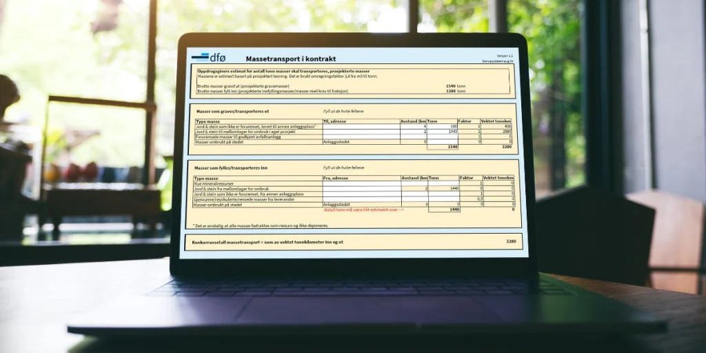 a laptop screen showing the template from DFØ